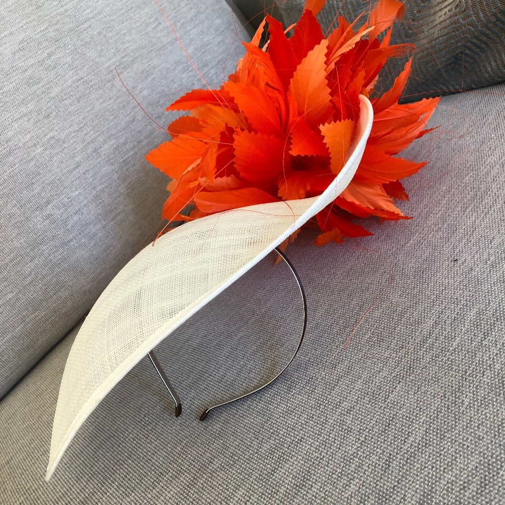 White Cream Orange Fascinator Kentucky Derby Wedding Hat Headpiece for Women